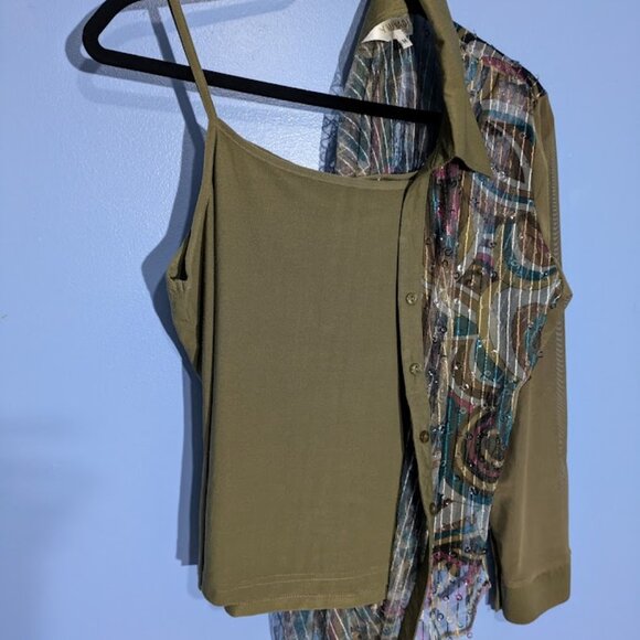 Sheer Boho Style Button Down Blouse w/Tank - Picture 2 of 3